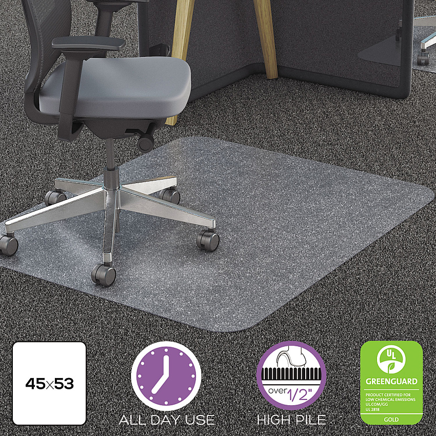 Deflecto All Day Use Chair Mat - All Carpet Types, 45 x 53, Rectangle, Clear (CM11242PC)