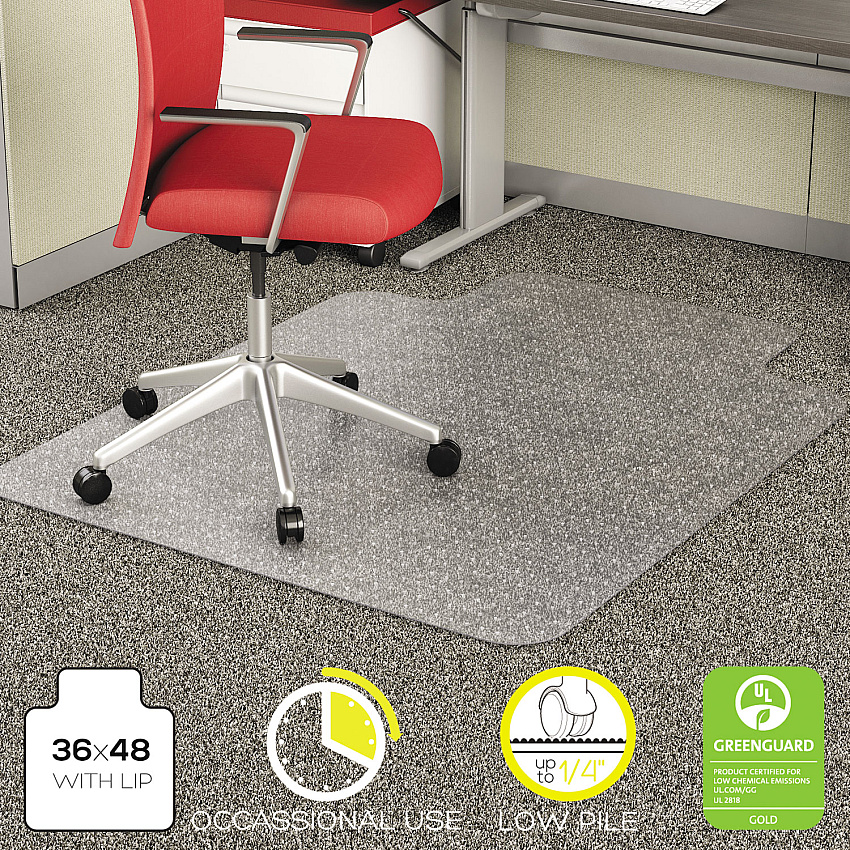 Deflecto EconoMat Occasional Use Chair Mat, Low Pile Carpet, Flat, 36 x 48, Lipped, Clear (CM11112)