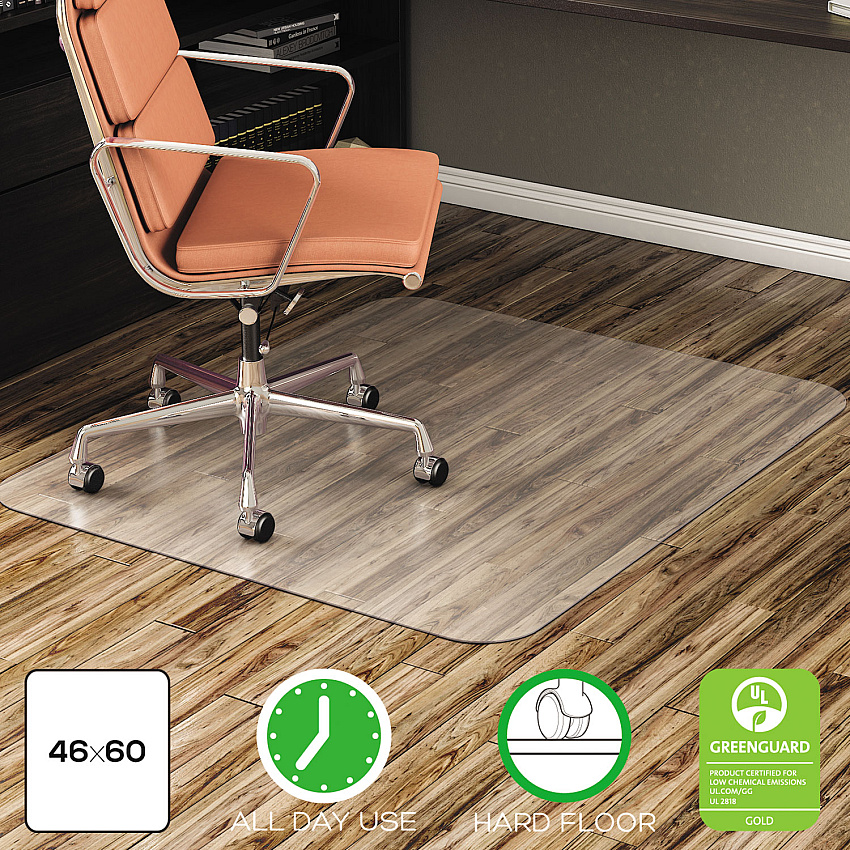 Deflecto EconoMat All Day Use Chair Mat for Hard Floors, Flat Packed, 46 x 60, Clear (CM21442F)