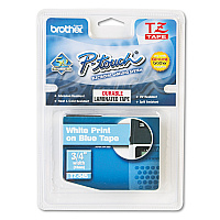 Brother TZe Standard Adhesive Laminated Labeling Tape, 0.7" x 26.2 ft, White on Blue (TZE545)