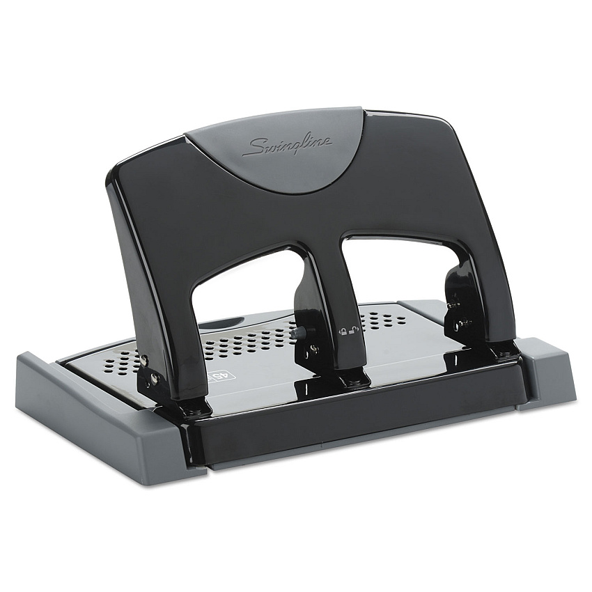 Swingline 45-Sheet SmartTouch Three-Hole Punch, 9/32" Holes, Black/Gray (74136)