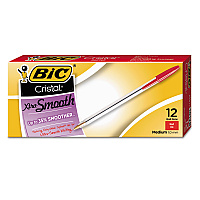 BIC Cristal Xtra Smooth Ballpoint Pen, Stick, Medium 1 mm, Red Ink, Clear Barrel, Dozen (MS11RD)