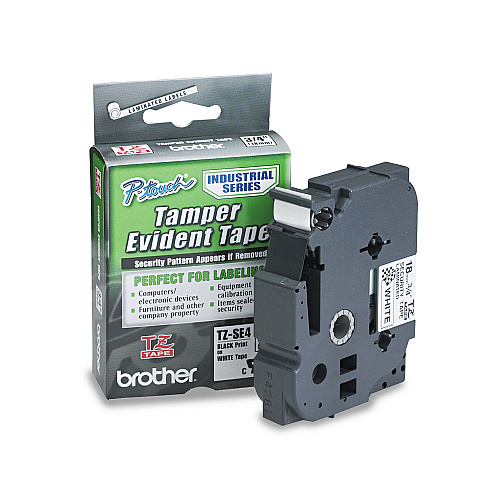Brother TZ Security Tape Cartridge for P-Touch Labelers, 0.7" x 26.2 ft, Black on White (TZESE4)