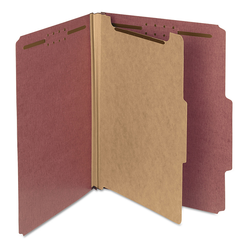 Smead Recycled Pressboard Classification Folders, 2" Expansion, 1 Divider, 4 Fasteners, Letter Size, Red Exterior, 10/Box (13724)