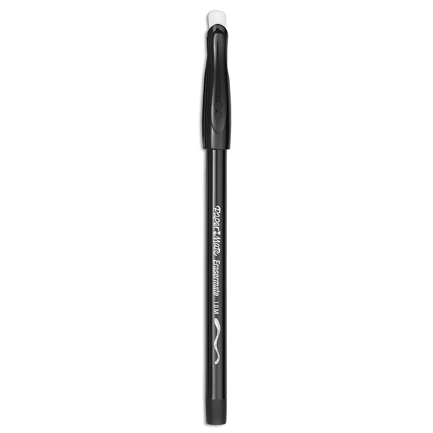 Paper Mate Eraser Mate Ballpoint Pen, Stick, Medium 1 mm, Black Ink, Black Barrel, Dozen (3930158)