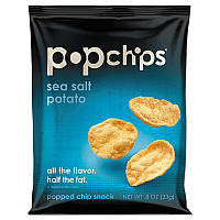 popchips Potato Chips, Sea Salt Flavor, 0.8 oz Bag, 24/Carton (71100)