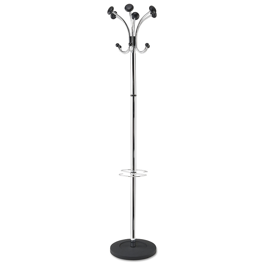 Alba Chromy Coat Stand, 12 Knobs, 16w x 16d x 70.5h, Chrome/Black (PMCLAS)
