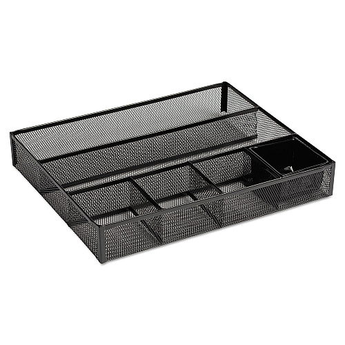 Rolodex Metal Mesh Deep Desk Drawer Organizer, Six Compartments, 15.25 x 11.88 x 2.5, Black (22131)