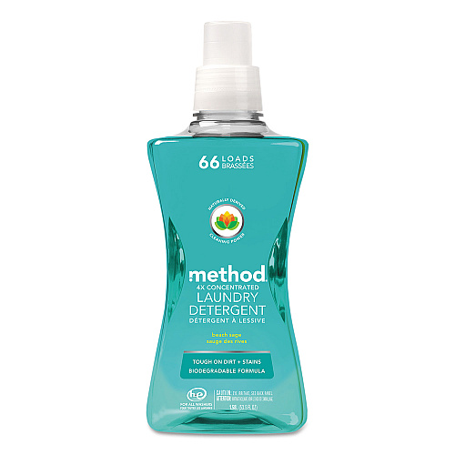 Method 4X Concentrated Laundry Detergent, Beach Sage, 53.5 oz Bottle, 4/Carton (01489)