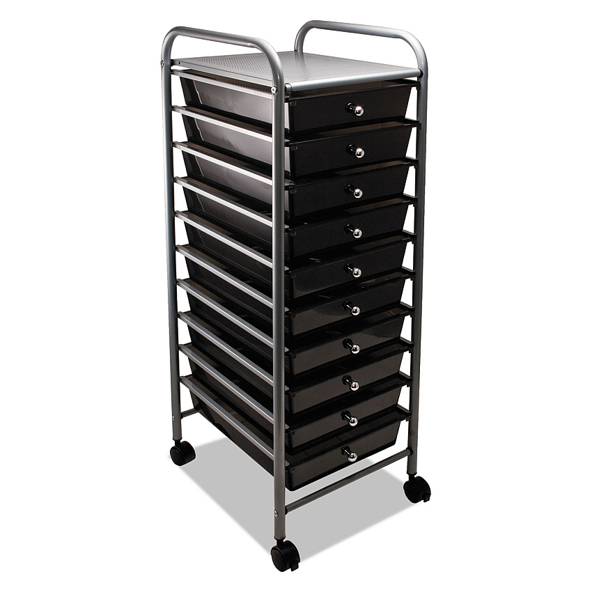 Advantus Portable Drawer Organizer, Metal, 1 Shelf, 10 Drawers, 13" x 15.38" x 37.75", Matte Gray/Smoke (34007)