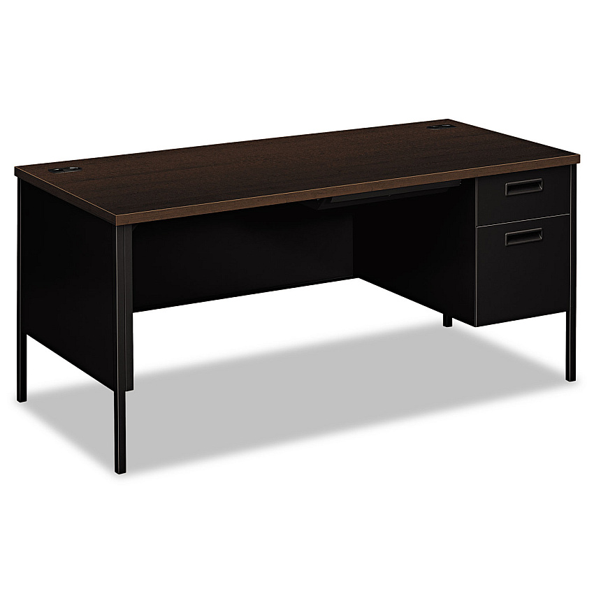 HON Metro Classic Series Right Pedestal "L" Workstation Desk, 66" x 30" x 29.5", Mocha/Black (P3265RMOP)