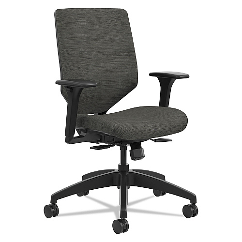 HON Solve Series Upholstered Back Task Chair, Supports Up to 300 lb, 17" to 22" Seat Height, Ink Seat/Back, Black Base (SVU1ACLC10TK)