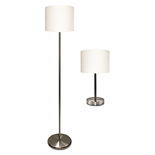 Ledu Slim Line Lamp Set, Table 12.63" High and Floor 61.5" High, Silver (L9135)