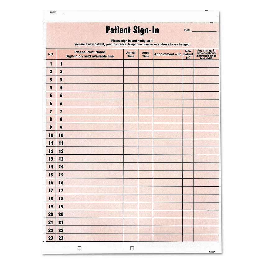 Tabbies Patient Sign-In Label Forms, Two-Part Carbon, 8.5 x 11.63, Salmon Sheets, 125 Forms Total (14530)