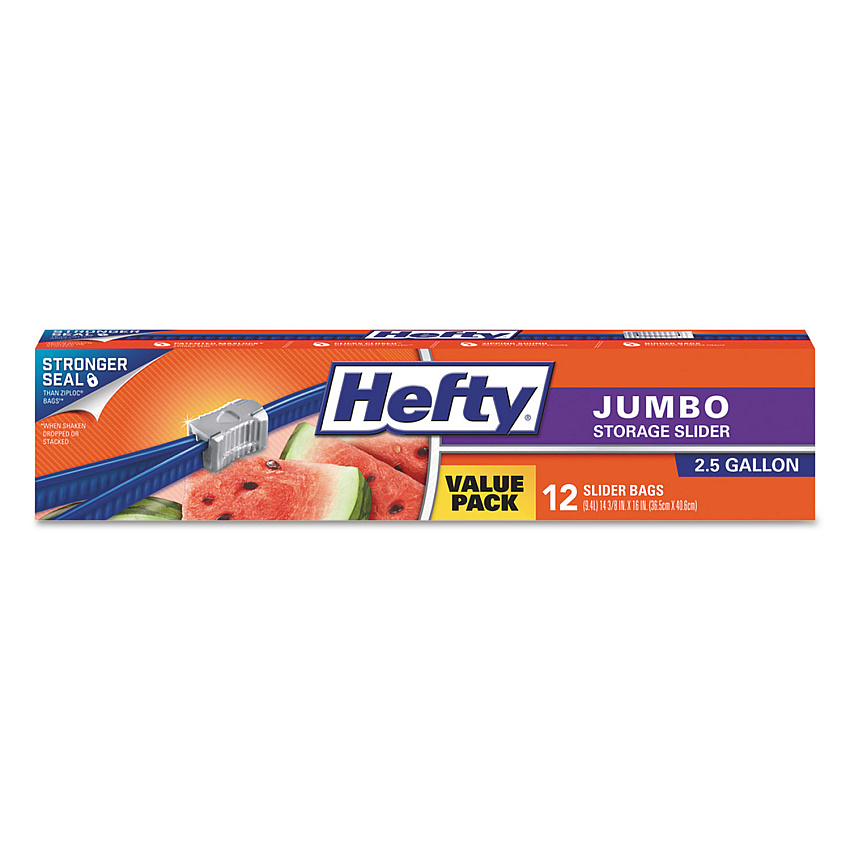 Hefty Slider Food Storage Bags, Jumbo, 14.38" x 9", Clear, 12/Box (R83812)