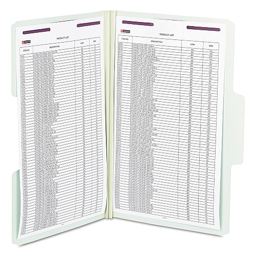 Smead SuperTab Pressboard Fastener Folders with Two SafeSHIELD Fasteners, 2" Expansion, Legal Size, Gray-Green, 25/Box (19981)