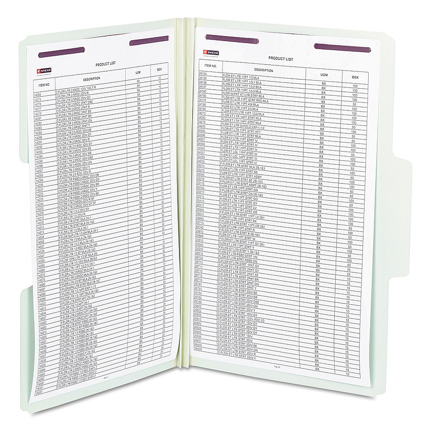 Smead SuperTab Pressboard Fastener Folders with Two SafeSHIELD Fasteners, 2" Expansion, Legal Size, Gray-Green, 25/Box (19981)