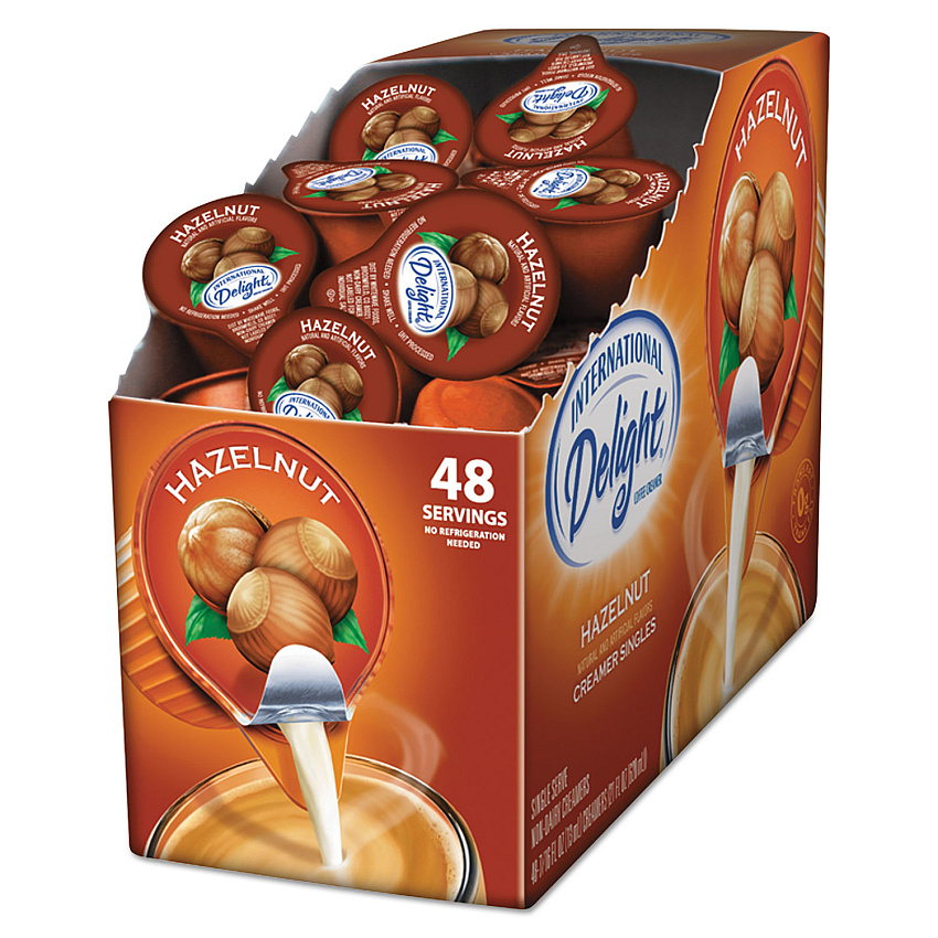International Delight Flavored Liquid Non-Dairy Coffee Creamer, Hazelnut, 0.4375 oz Cup, 48/Box (02283)