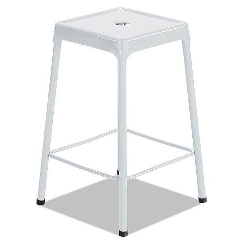Safco Bar-Height Steel Stool, Backless, Supports Up to 250 lb, 29" Seat Height, White (6606WH)