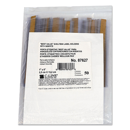 C-Line Self-Adhesive Label Holders, Top Load, 1 x 6, Clear, 50/Pack (87627)