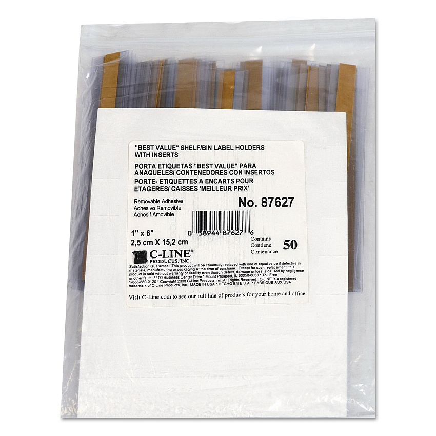 C-Line Self-Adhesive Label Holders, Top Load, 1 x 6, Clear, 50/Pack (87627)