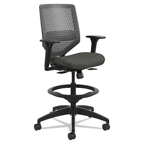 HON Solve Series ReActiv Back Task Stool, Supports Up to 300 lb, 23" to 33" Seat Height, Ink Seat, Charcoal Back, Black Base (SVSR1ACLC10T)