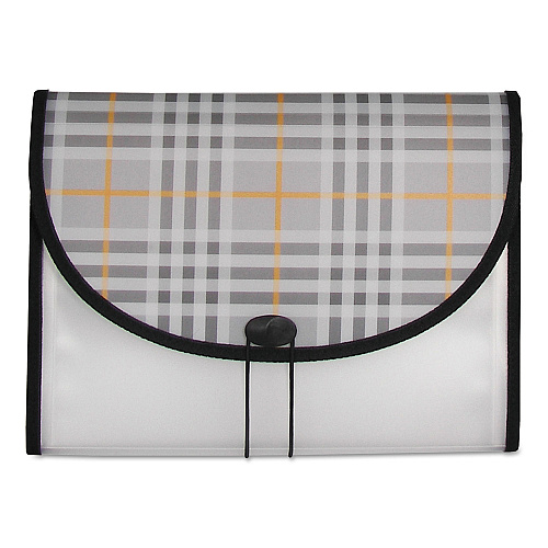 C-Line Plaid Design Expanding Files, 1.5" Expansion, 13 Sections, Cord/Hook Closure, 1/6-Cut Tabs, Letter Size, Gray Plaid (58312)