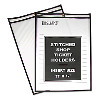 C-Line Shop Ticket Holders, Stitched, Both Sides Clear, 75", 11 x 17, 25/Box (46117)