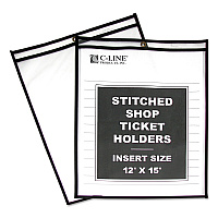 C-Line Shop Ticket Holders, Stitched, Both Sides Clear, 75", 12 x 15, 25/BX (46125)