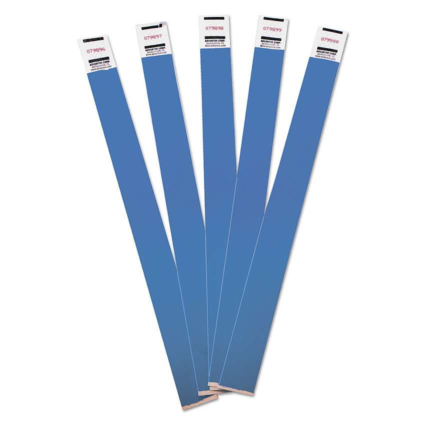 Advantus Crowd Management Wristbands, Sequentially Numbered, 10" x 0.75", Blue, 100/Pack (75442)