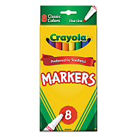 Crayola Non-Washable Marker, Fine Bullet Tip, Assorted Classic Colors, 8/Pack (587709)