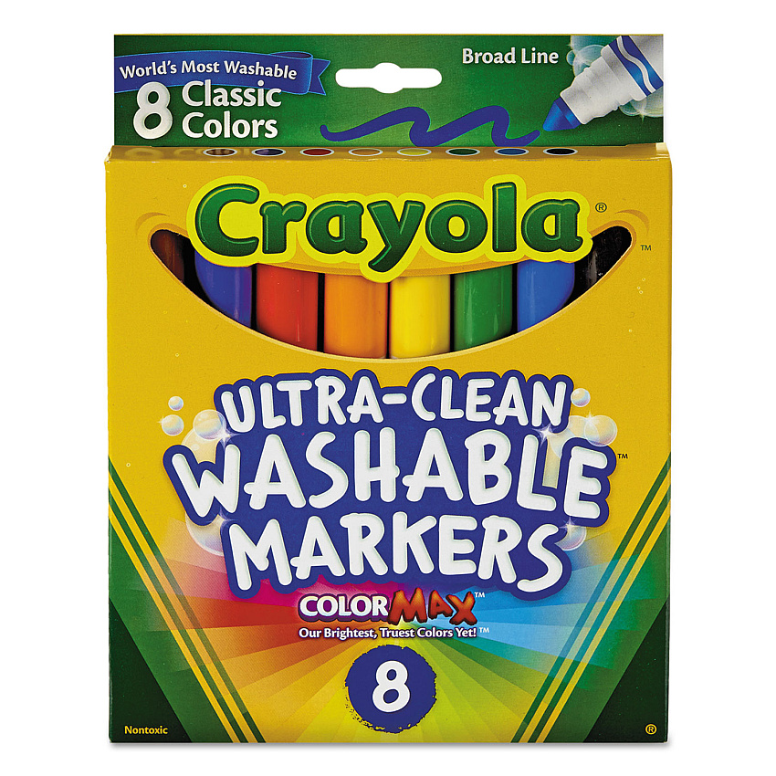 Crayola Ultra-Clean Washable Markers, Broad Bullet Tip, Assorted Colors, 8/Pack (587808)