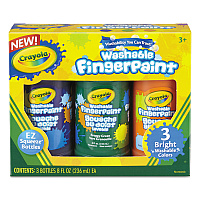 Crayola Washable Fingerpaint Pack, 3 Assorted Bright Colors, 8 oz Tube, 3/Box (551311)