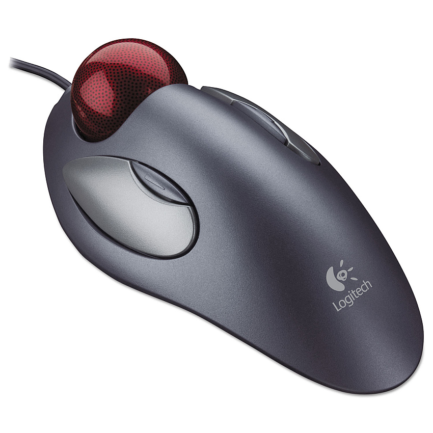 Logitech Trackman Marble Mouse, USB 1.0, Left/Right Hand Use, Gray/Red (910000806)