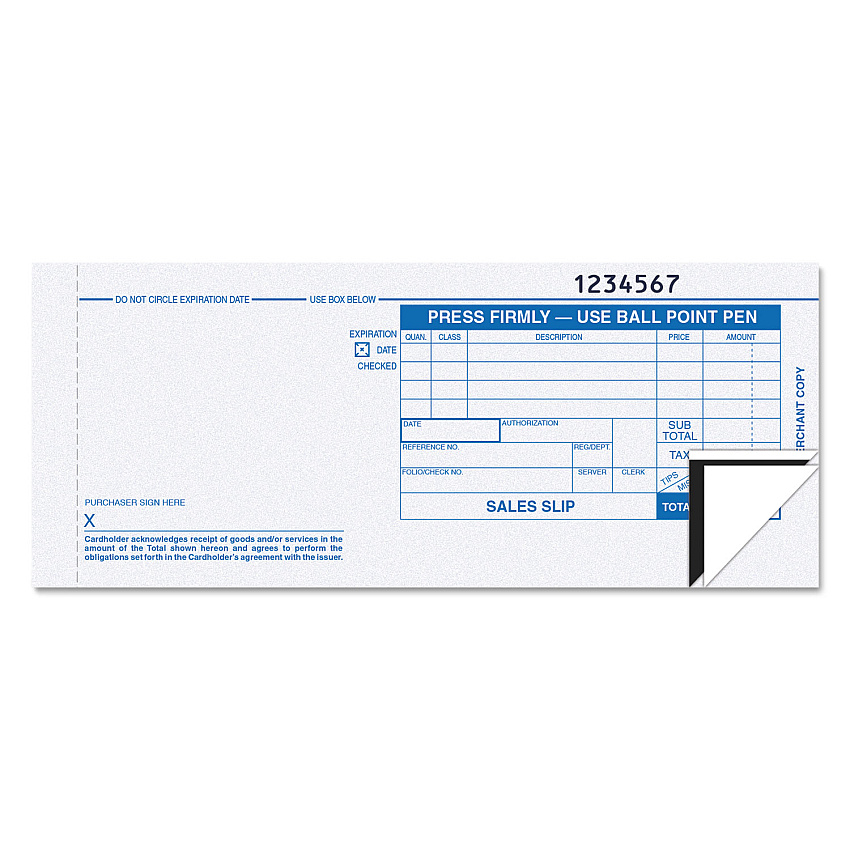 TOPS Credit Card Sales Slip, Three-Part Carbonless, 7.78 x 3.25, 100 Forms Total (38538)