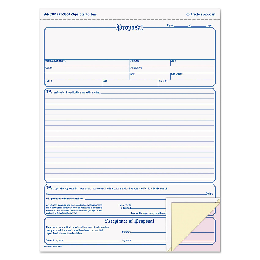 TOPS Proposal Form, Three-Part Carbonless, 11 x 8.5, 50 Forms Total (3850)