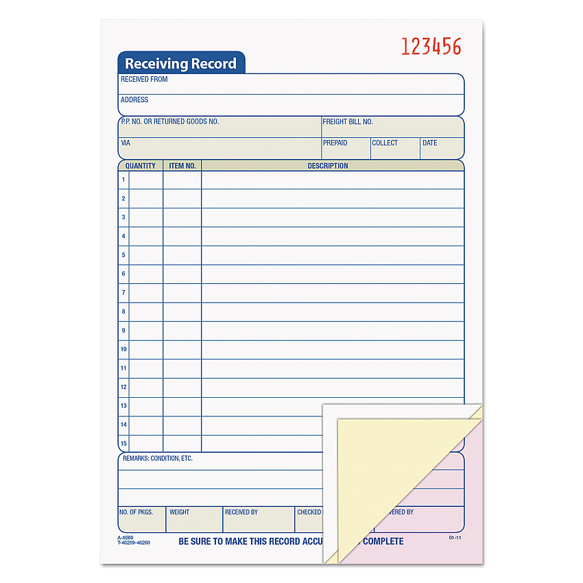 TOPS Receiving Record Book, Three-Part Carbonless, 5.56 x 7.94, 50 Forms Total (46260)