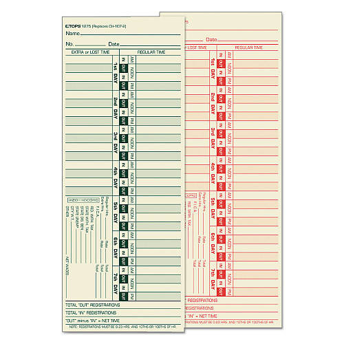 TOPS Time Clock Cards, Replacement for CH-107-2, Two Sides, 3.5 x 9, 500/Box (1275)