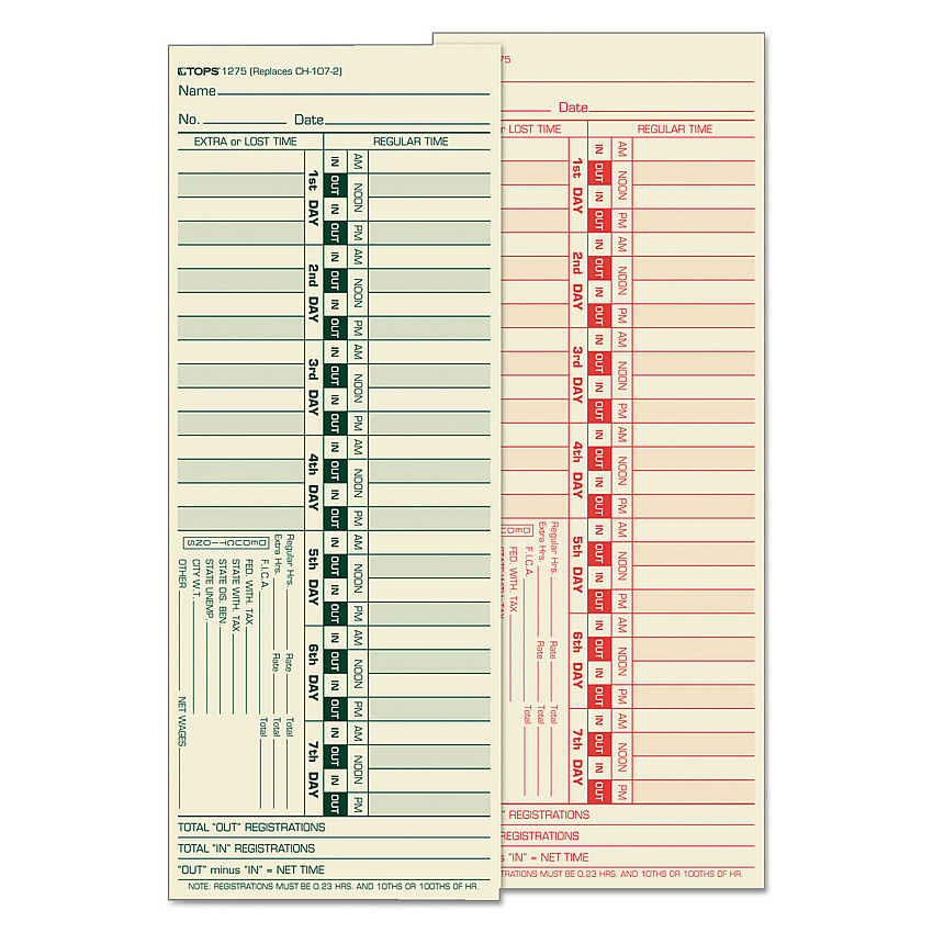 TOPS Time Clock Cards, Replacement for CH-107-2, Two Sides, 3.5 x 9, 500/Box (1275)