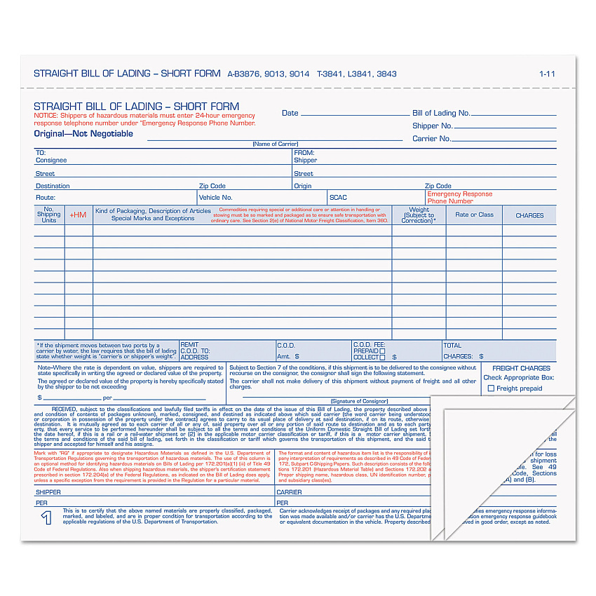 TOPS Hazardous Material Short Form, Three-Part Carbonless, 7 x 8.5, 50 Forms Total (3841)