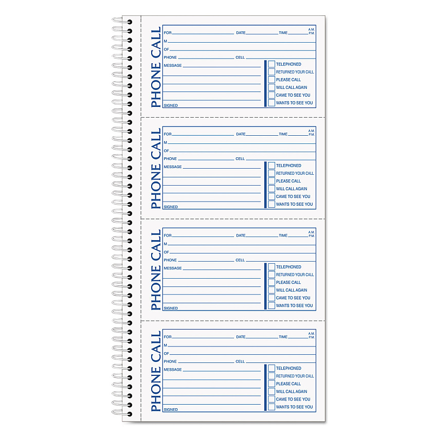 TOPS Spiralbound Message Book, Two-Part Carbonless, 5 x 2.75, 4 Forms/Sheet, 200 Forms Total (4002)