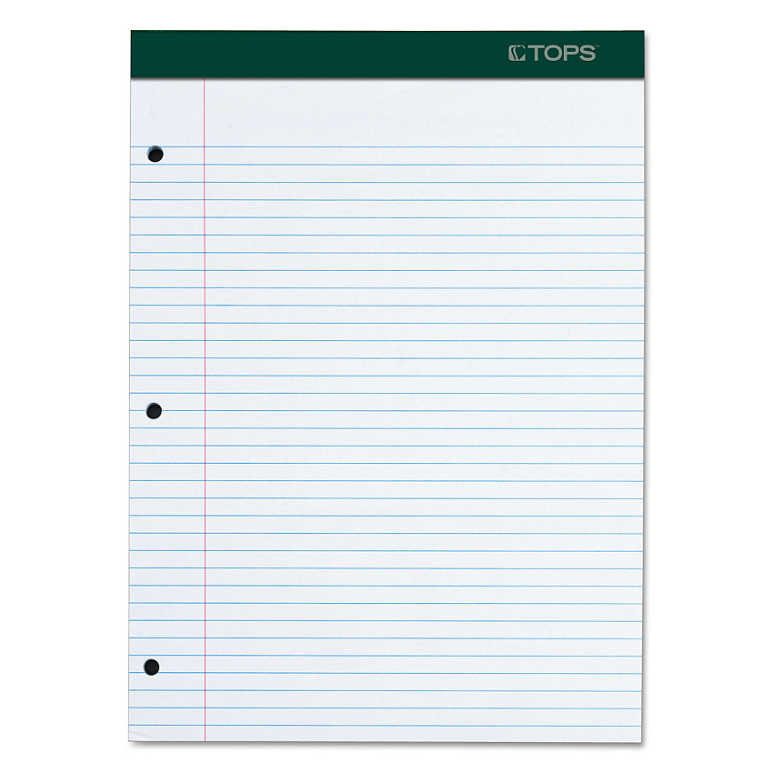 TOPS Double Docket Ruled Pads with Extra Sturdy Back, Medium/College Rule, 100 White 8.5 x 11.75 Sheets (63384)