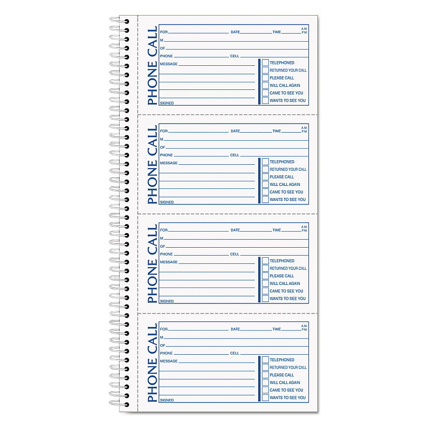 TOPS Second Nature Phone Call Book, Two-Part Carbonless, 5 x 2.75, 4 Forms/Sheet, 400 Forms Total (74620)