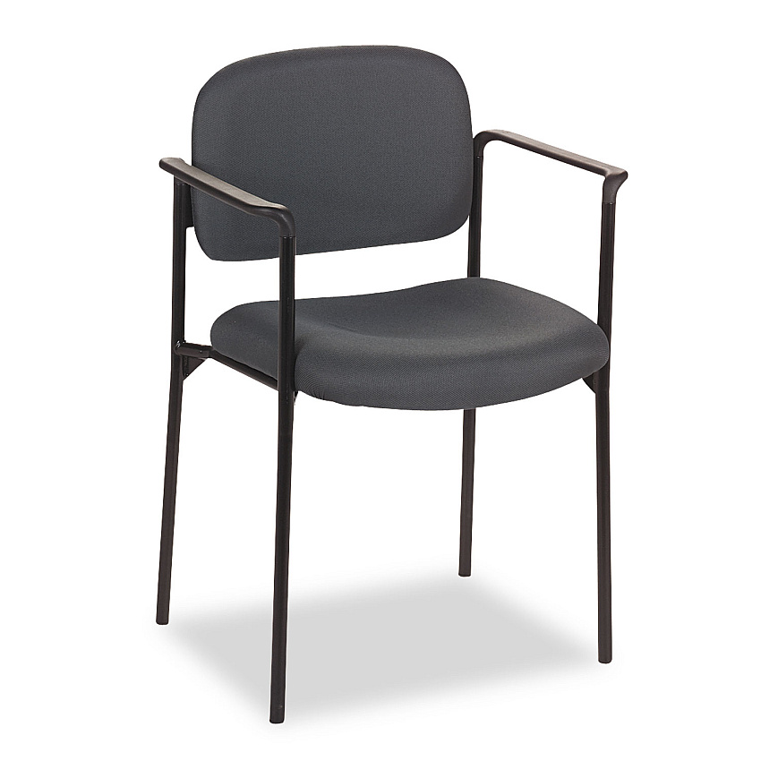 HON VL616 Stacking Guest Chair with Arms, Fabric Upholstery, 23.25" x 21" x 32.75", Charcoal Seat, Charcoal Back, Black Base (VL616VA19)