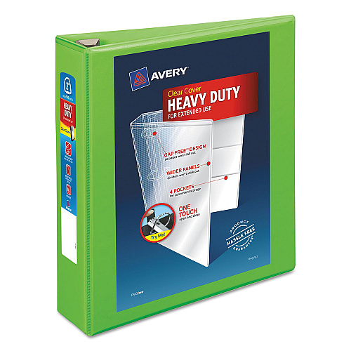 Avery Heavy-Duty View Binder with DuraHinge and One Touch EZD Rings, 3 Rings, 2" Capacity, 11 x 8.5, Chartreuse (79776)