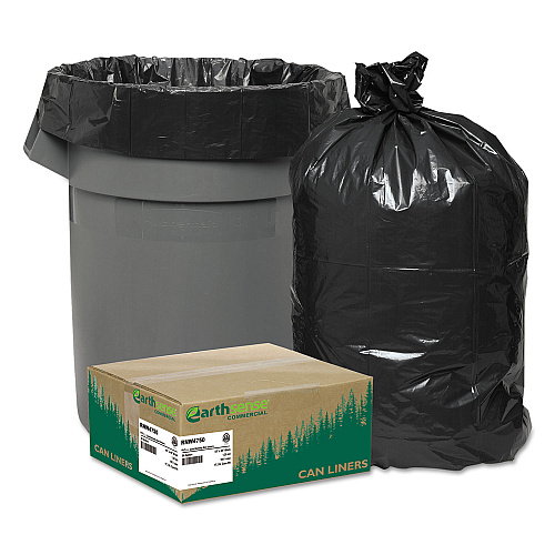 Earthsense Linear Low Density Recycled Can Liners, 45 gal, 2 mil, 40" x 46", Black, 10 Bags/Roll, 10 Rolls/Carton (RNW4620)