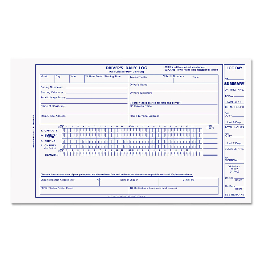 Rediform Driver's Daily Log Book, Two-Part Carbonless, 8.75 x 5.38, 31 Forms Total (S5031NCL)