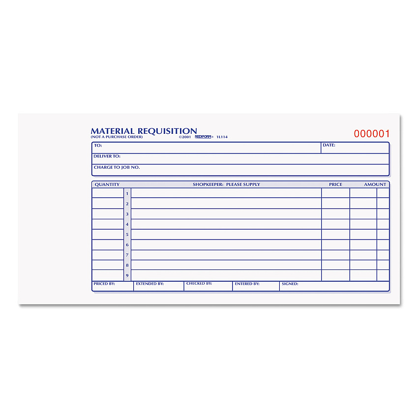 Rediform Material Requisition Book, Two-Part Carbonless, 7.88 x 4.25, 50 Forms Total (1L114)