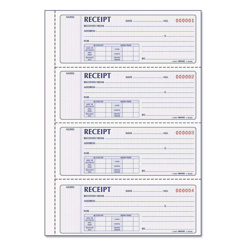 Rediform Money Receipt Book, Softcover, Two-Part Carbonless, 7 x 2.75, 4 Forms/Sheet, 200 Forms Total (8L806)
