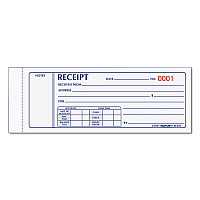 Rediform Receipt Book, Three-Part Carbonless, 7 x 2.75, 4 Forms/Sheet, 50 Forms Total (8L802)